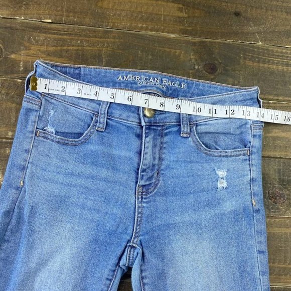 American Eagle Super Stretch X Mid Rise Jegging Busted Knees Sz. 4 w/ 29" Inseam - Picture 8 of 10